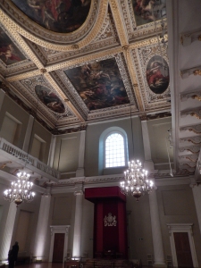The beautiful original ceiling at the Banqueting House
